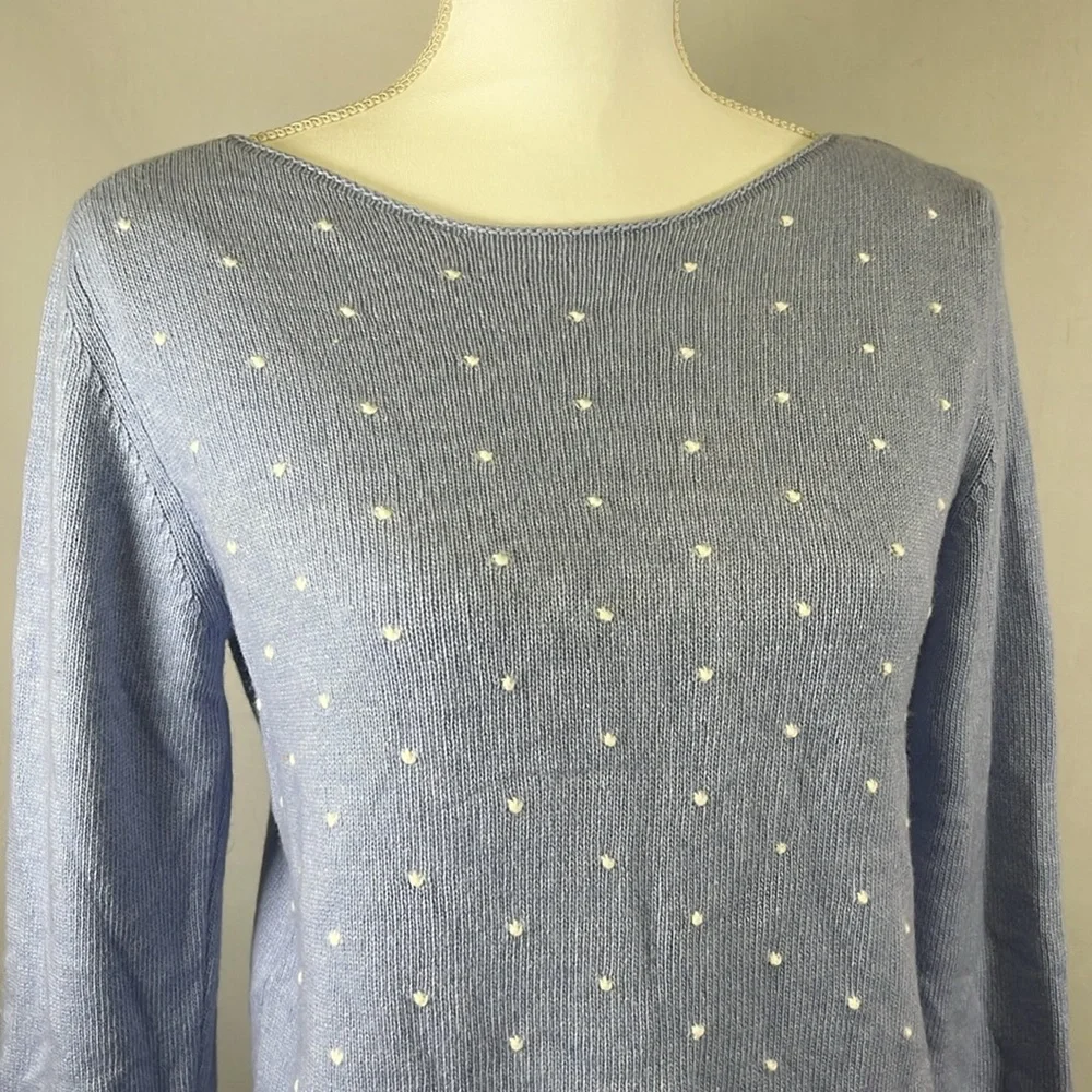 Benedetta B Blue White Polka Dot Cashmere Pullover Sweater M